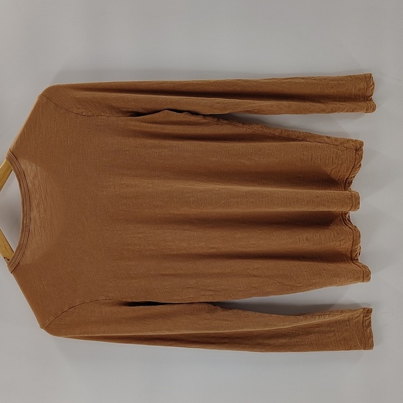 Aerie Basic Cotton Tee Size Small Long Sleeve Tan Stretch Crew Neck - Picture 4 of 4